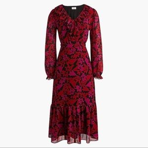 J Crew Factory V-Neck Tiered Ruffle Midi Dress